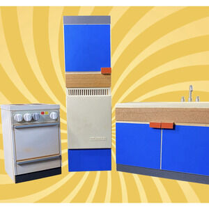Vintage Bodo Hennig Dollhouse Kitchen Cabinets Appliances 1960 Mid Century Mod